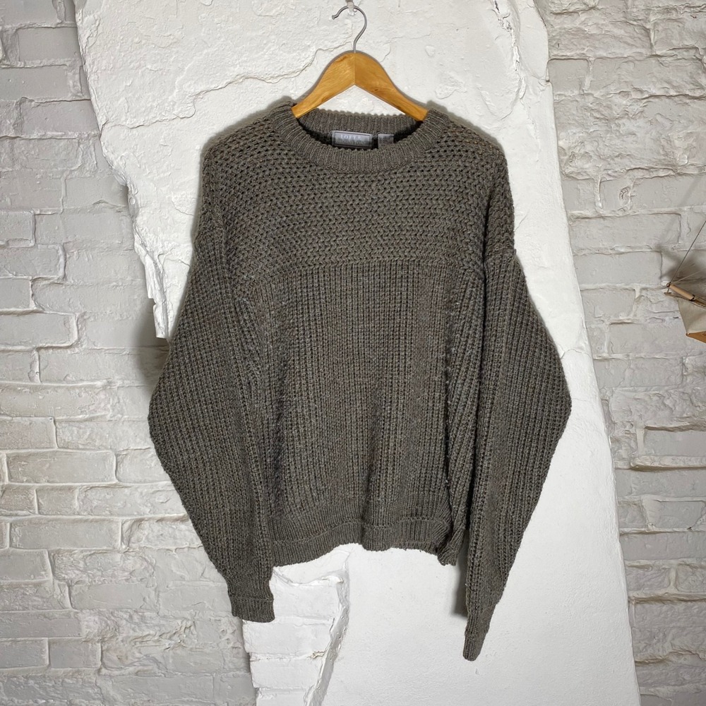BROWNSTONE Men's Knit Sweater Wool Blend Textured Crew Neck Pullover Size‎ L